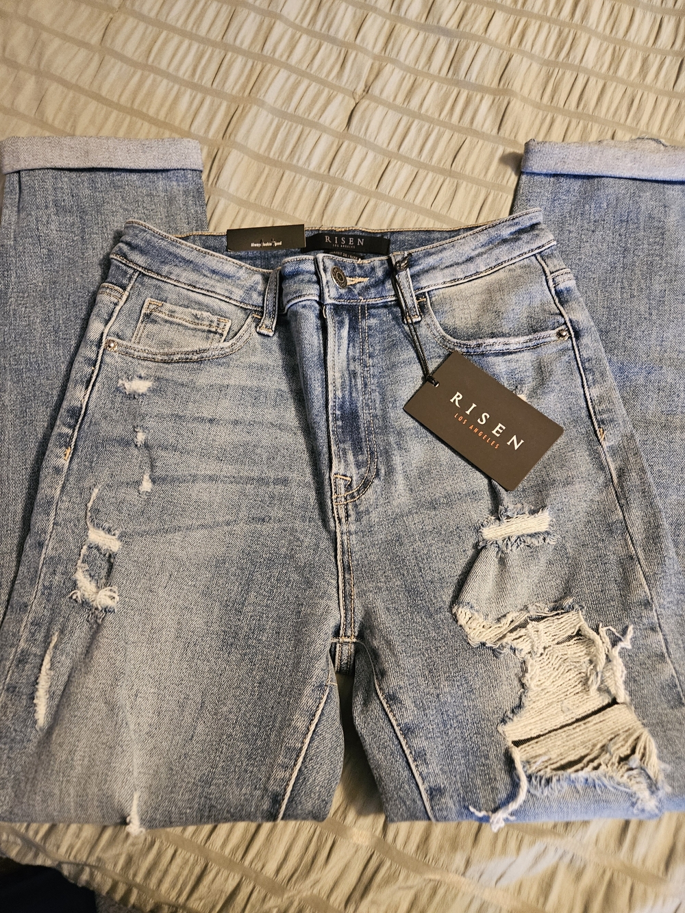 Risen High-Rise Distressed Light Blue Women's Jeans